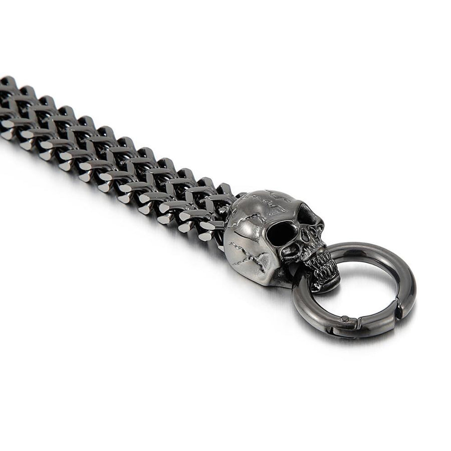 Men's Double Skull Head Foxtail Chain 316 Stainless steel Bracelet