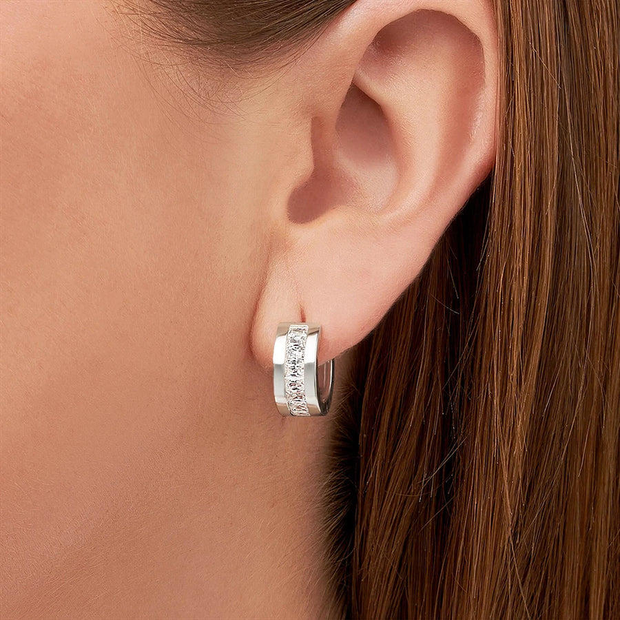 Sterling Silver Cubic Zirconia Huggie Hoop Earrings