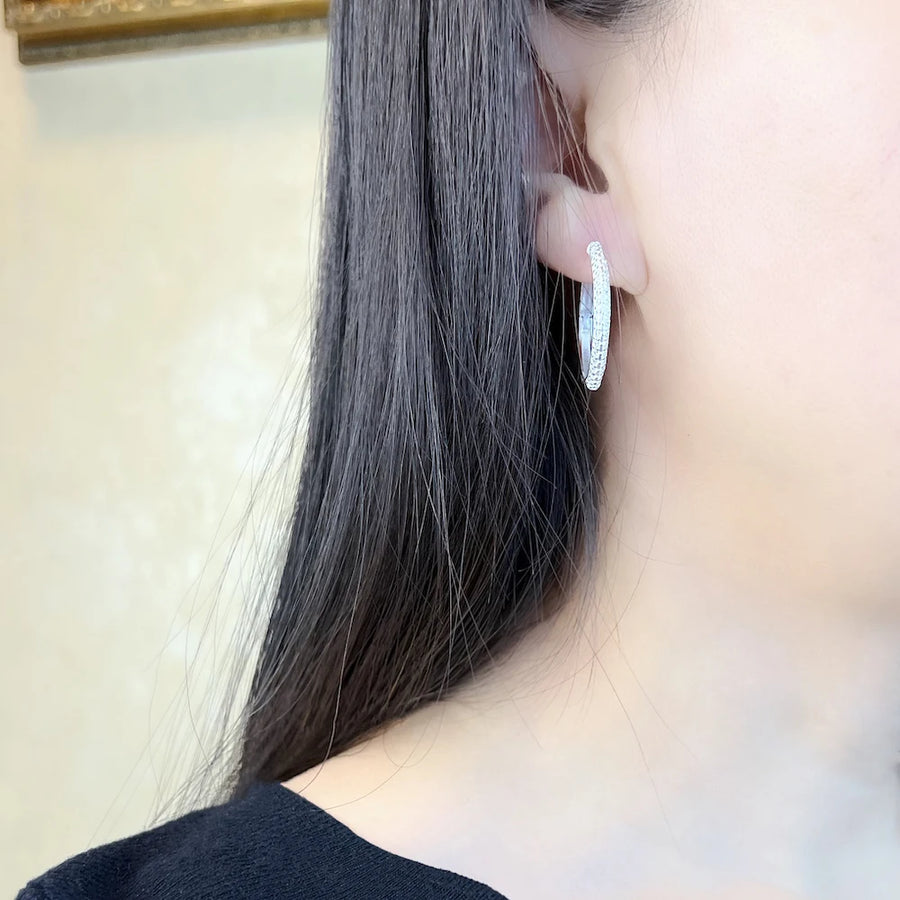 Sterling Silver 30mm Cubic Zirconia Crystal Hinged Hoop earrings