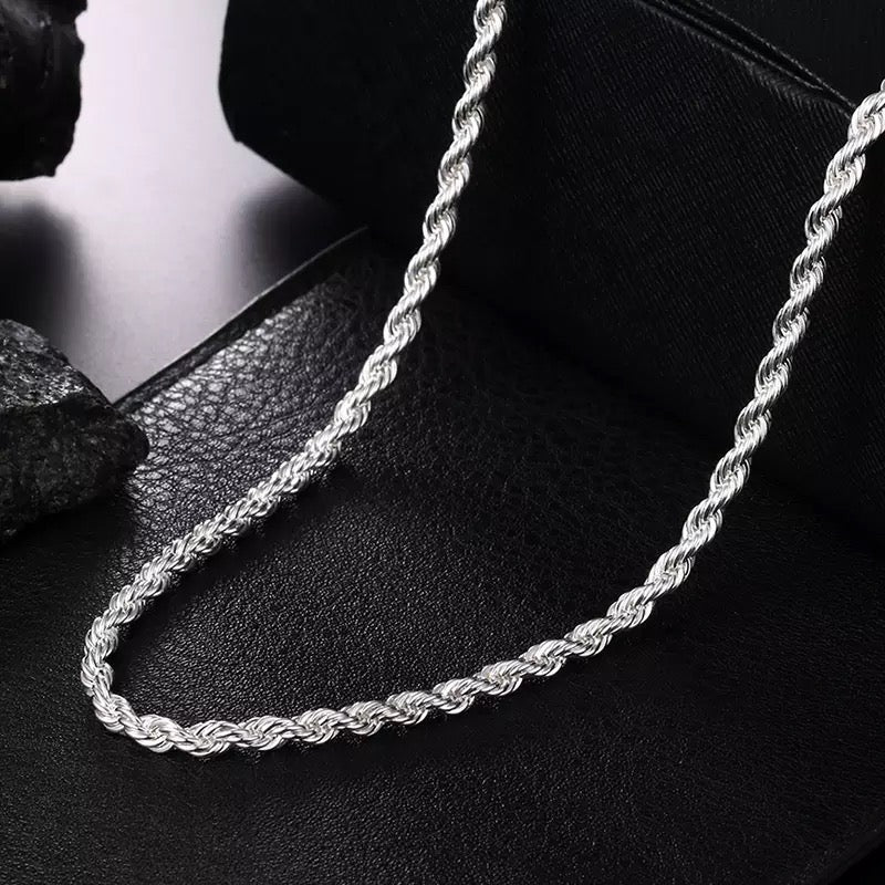 925 Sterling Silver 2mm - 4mm Twist Rope Chain Necklace 16inches - 24inches