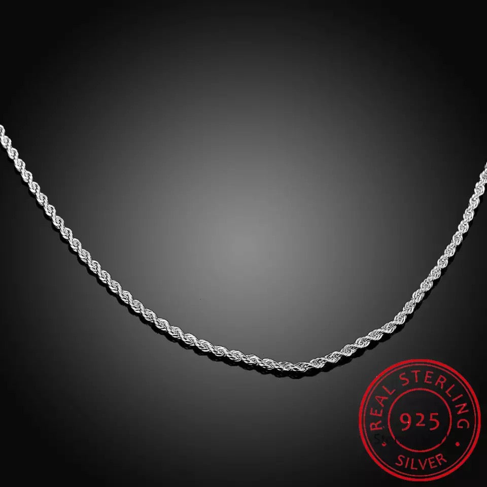 925 Sterling Silver 2mm - 4mm Twist Rope Chain Necklace