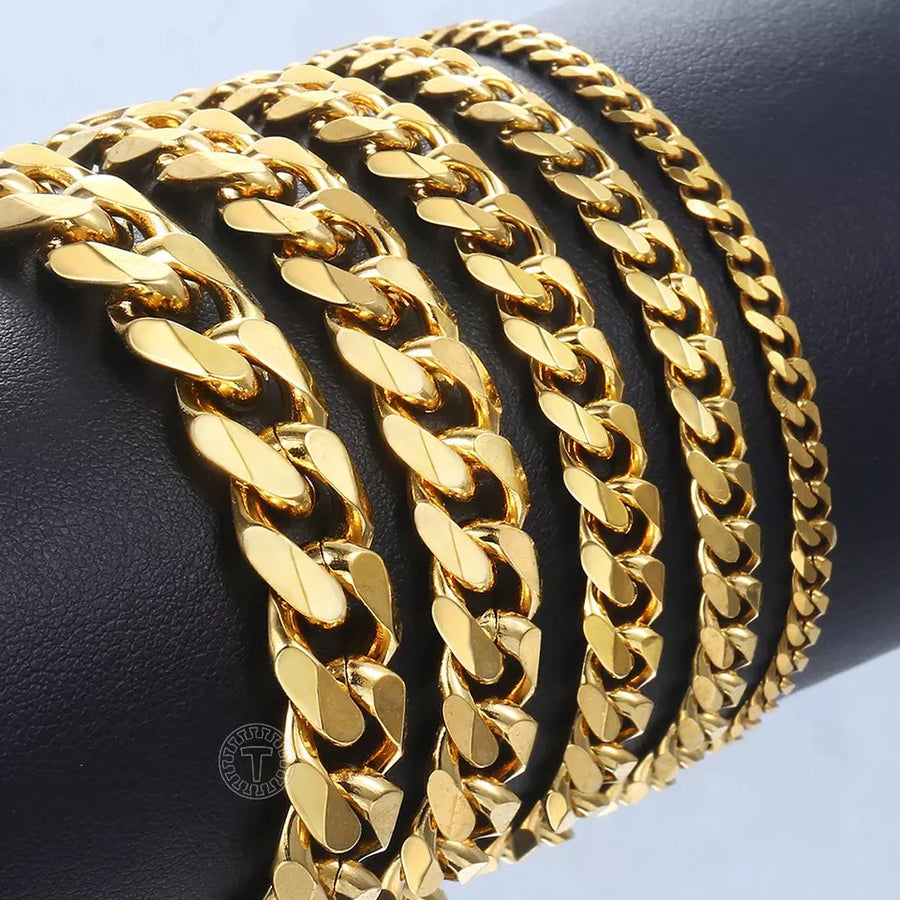 Curb Chain Bracelets 3mm - 11mm Silver, Gold & Black