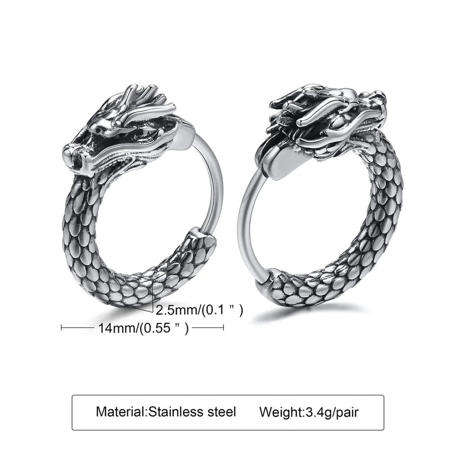 Stainless Steel Dragon Hoop Earrings
