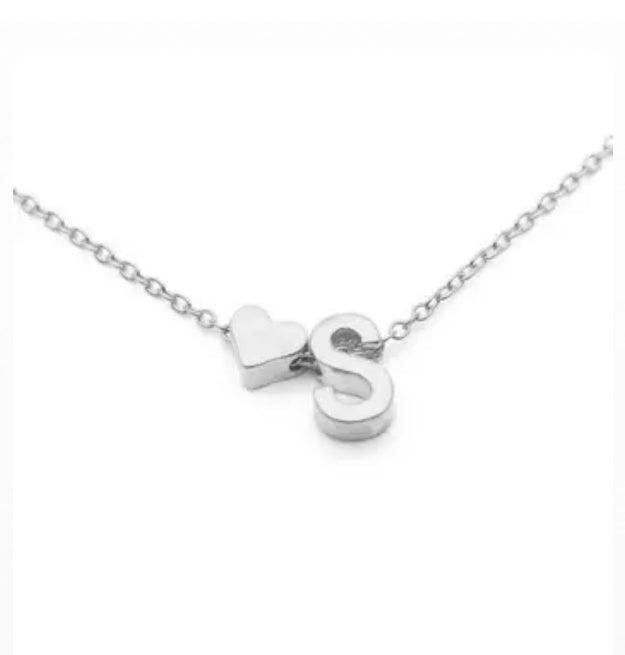 Small Heart & Initial Silver Necklace
