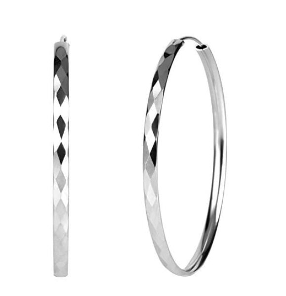 Sterling Silver Oversize Diamond Cut Hoop Earrings
