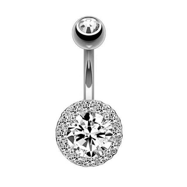 Surgical Steel Curved Crystal Barbell Belly Button Ring Collection