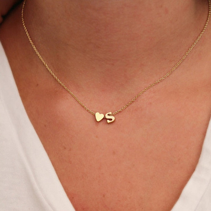 Small Heart & Initial Gold Necklace