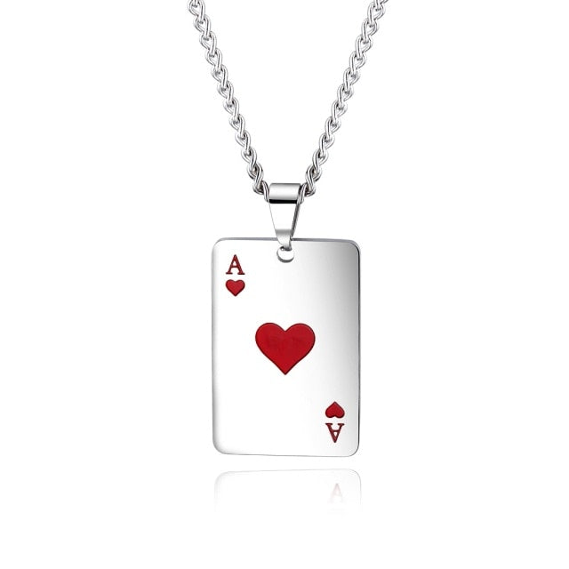 Ace of Hearts Poker Pendant Stainless Steel Necklace