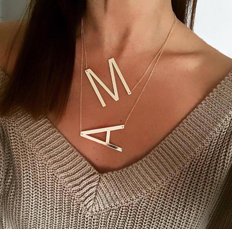 Stainless Steel Large Initial A-Z Necklace