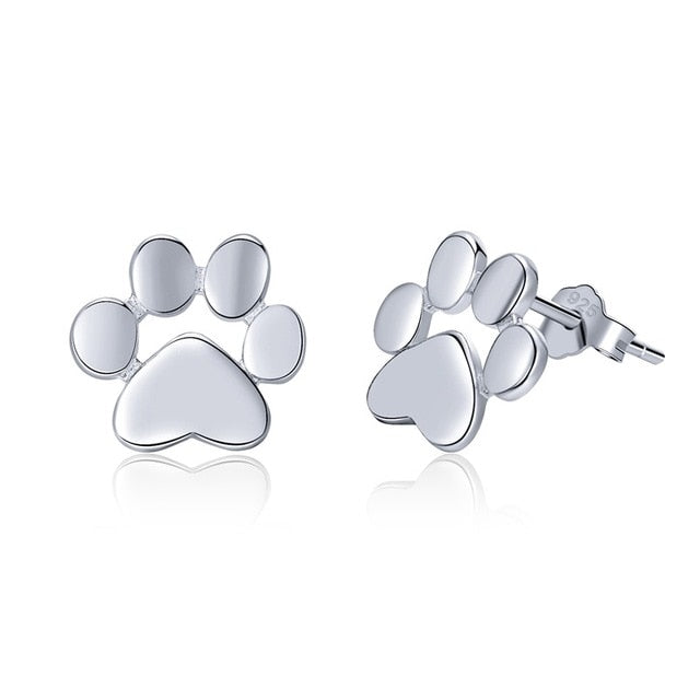 Sterling Silver Dog Paw Stud Earrings