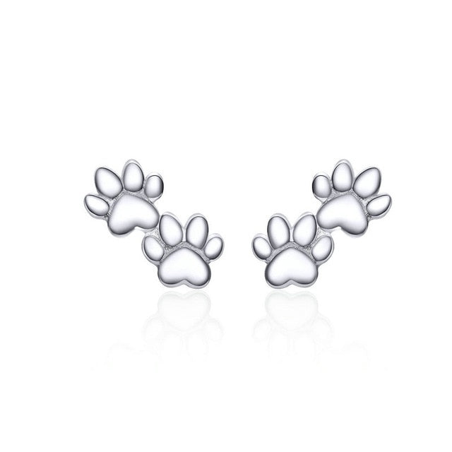 Sterling Silver Dog Paw Stud Earrings