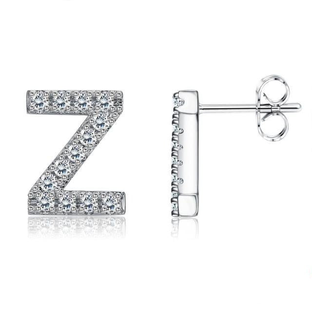 Cubic Zirconia Alphabet Initial Stud Earrings