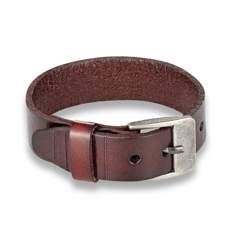 Men's Genuine Leather Adjustable Belt Buckle Bracelet