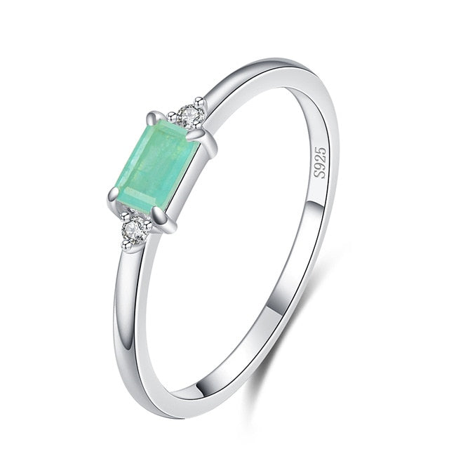 Sterling Silver Green Emerald Cz Crystal Ladies Ring