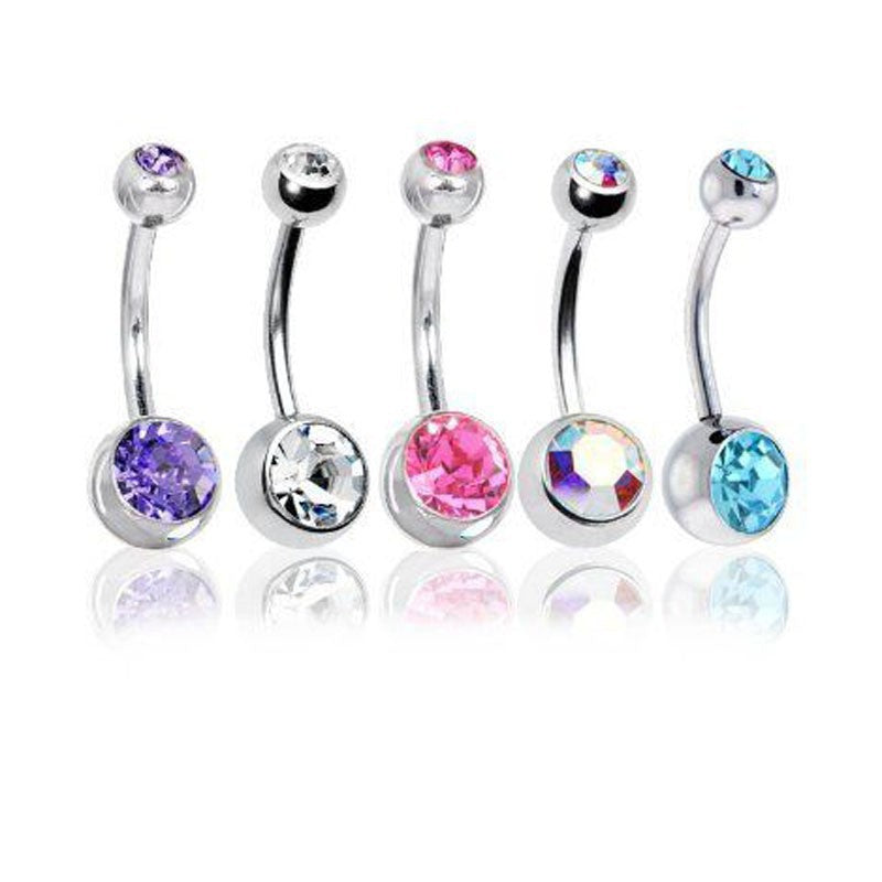 Curved Crystal Barbell Belly Button Rings x 5