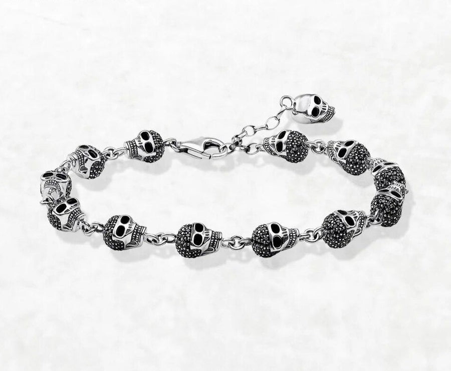 Sterling Silver 925 Skull Link Chain Bracelet