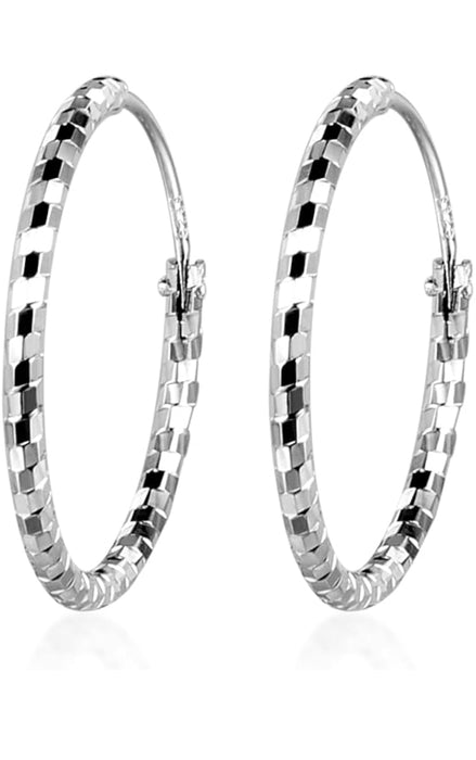 Sterling Silver 40mm Diamond Cut Large Sleeper Hoop Earrings