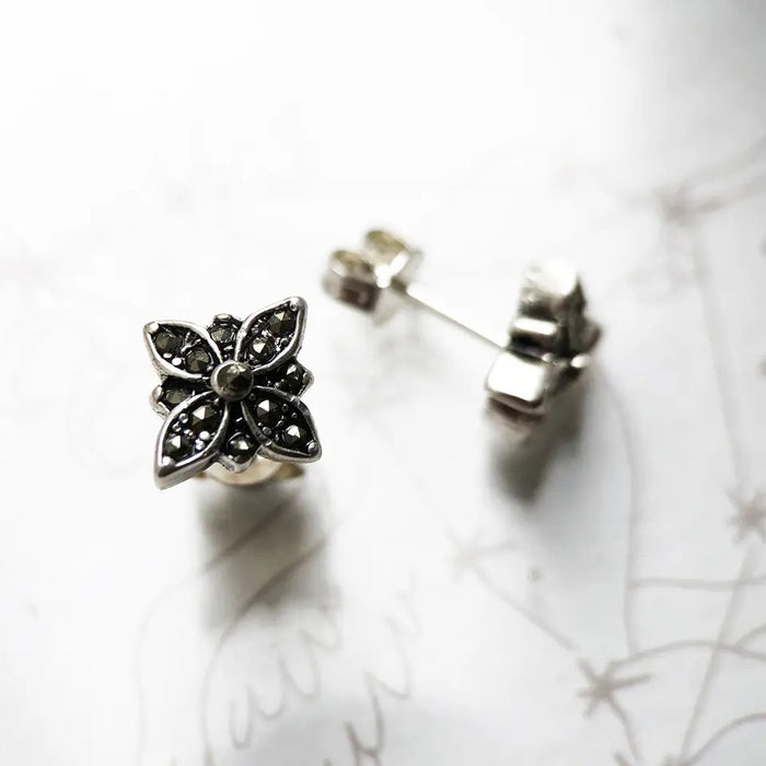 Sterling Silver Miniature Black Crystal Star Stud Earrings