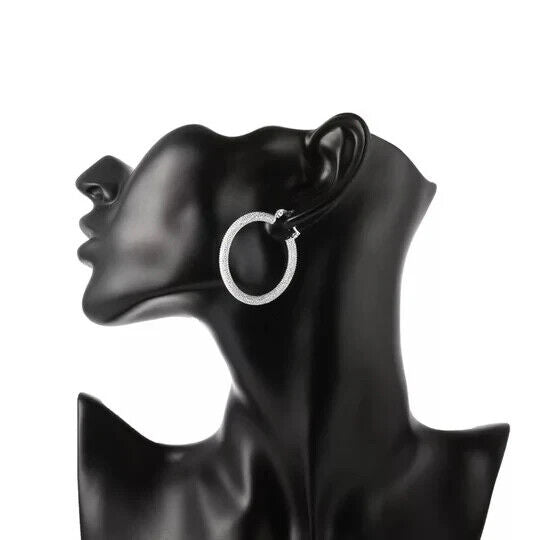 925 Sterling Silver 35mm Scrub Textured Hoop Earrings