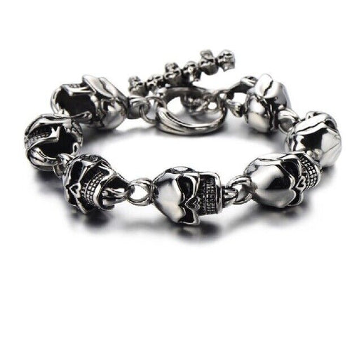 Men's Solid Biker Punk Gothic Stainless Steel Skull Bracelet Jewellery Gift UK