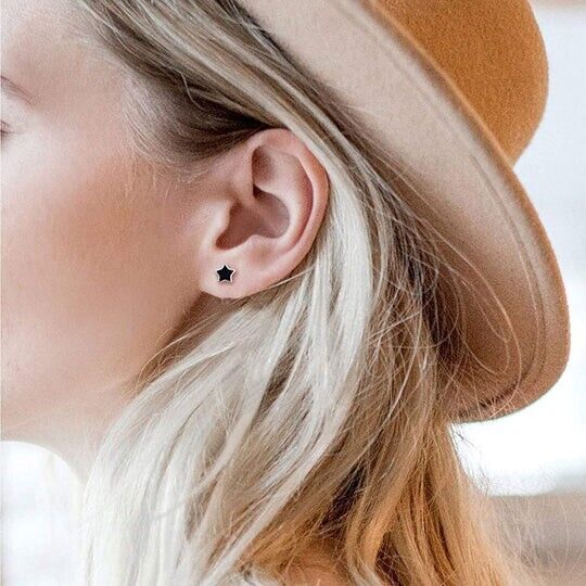 925 Sterling Silver Mini Black Star Screw Stud Earrings