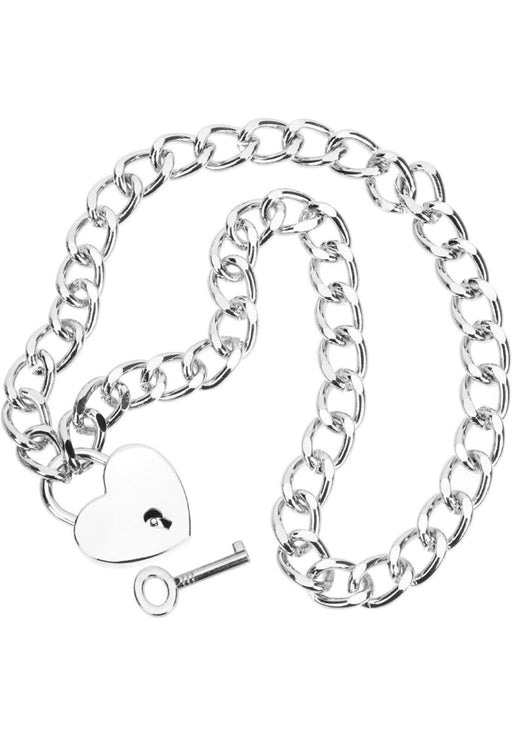 Heart Shape Lock & key Silver Choker Necklace