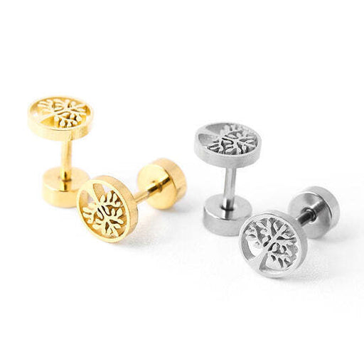 Tree of life barbell stud earrings