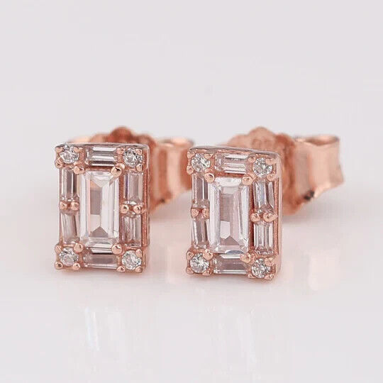 925 Sterling Silver 9ct Rose Gold Square Crystal Stud Earrings