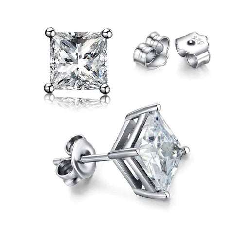 925 Sterling Silver Princess Cut Square Crystal Stud Earrings