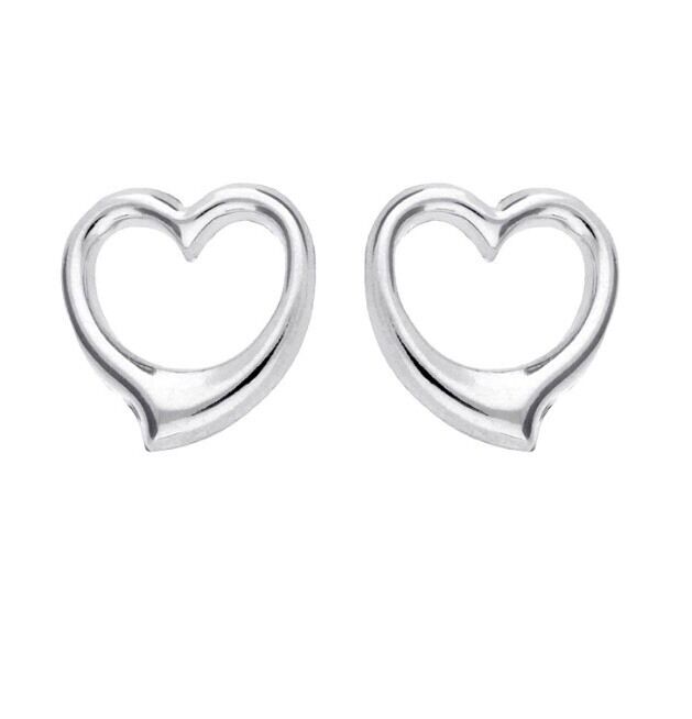 925 Sterling Silver Hollow Cut Out Small Open LOVE HEART Stud Earrings