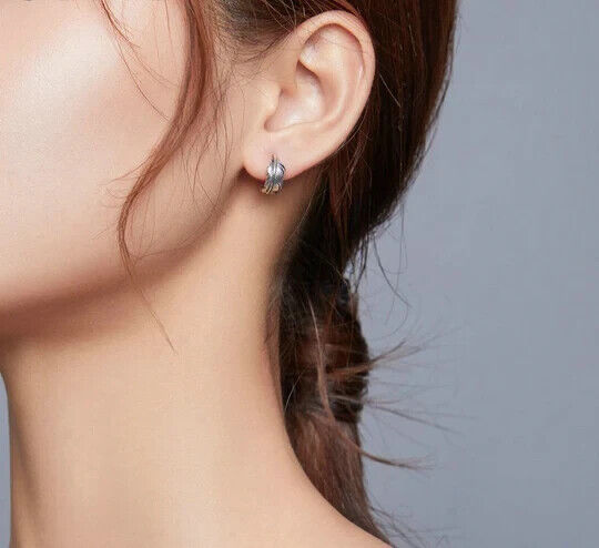 925 Sterling Silver Feather Stud Hoop Earrings