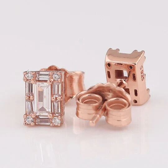 925 Sterling Silver 9ct Rose Gold Square Crystal Stud Earrings
