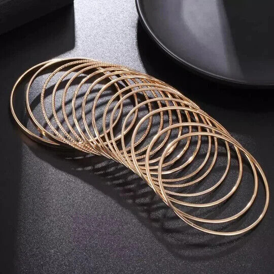Women's Gold Multi-layered 14 Piece Stacked Bangle