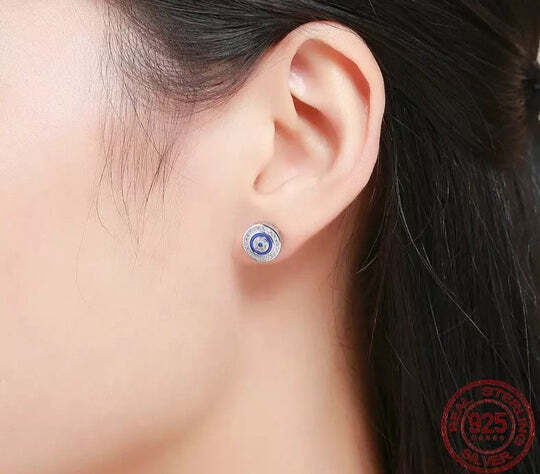 925 Sterling Silver Blue Evil Eye Stud Earrings