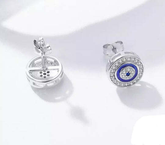 925 Sterling Silver Blue Evil Eye Stud Earrings