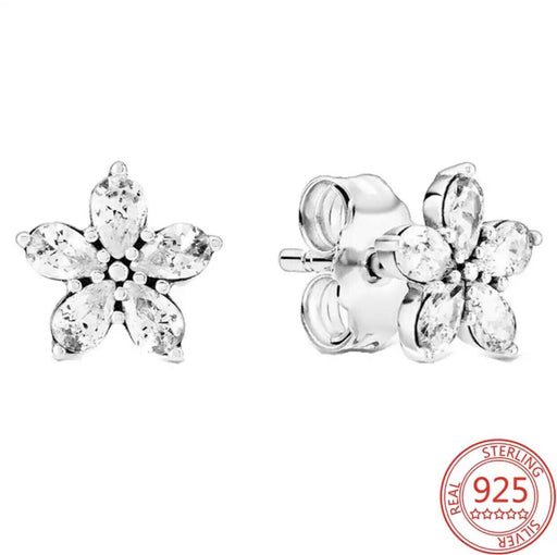 925 Sterling Silver Snowflake with Crystal Cubic Zirconia Stud Earrings