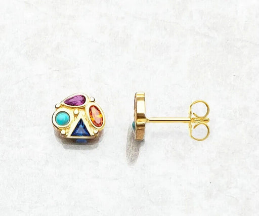 Sterling Silver 9ct Gold infinity Stones Stud Earrings