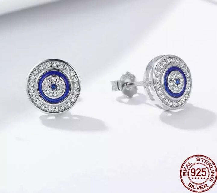925 Sterling Silver Blue Evil Eye Stud Earrings