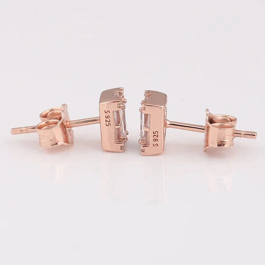 925 Sterling Silver 9ct Rose Gold Square Crystal Stud Earrings