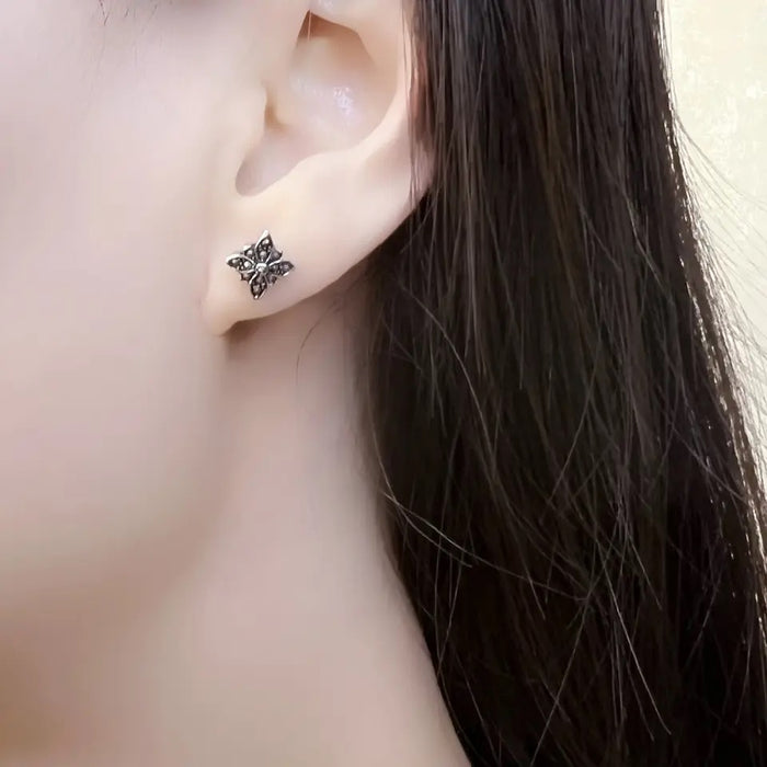Sterling Silver Miniature Black Crystal Star Stud Earrings
