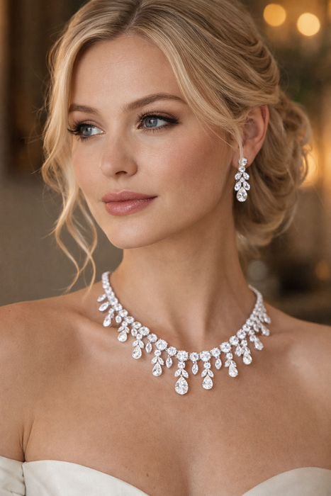 Royal Pear Drop Crystal Necklace & Earring Set