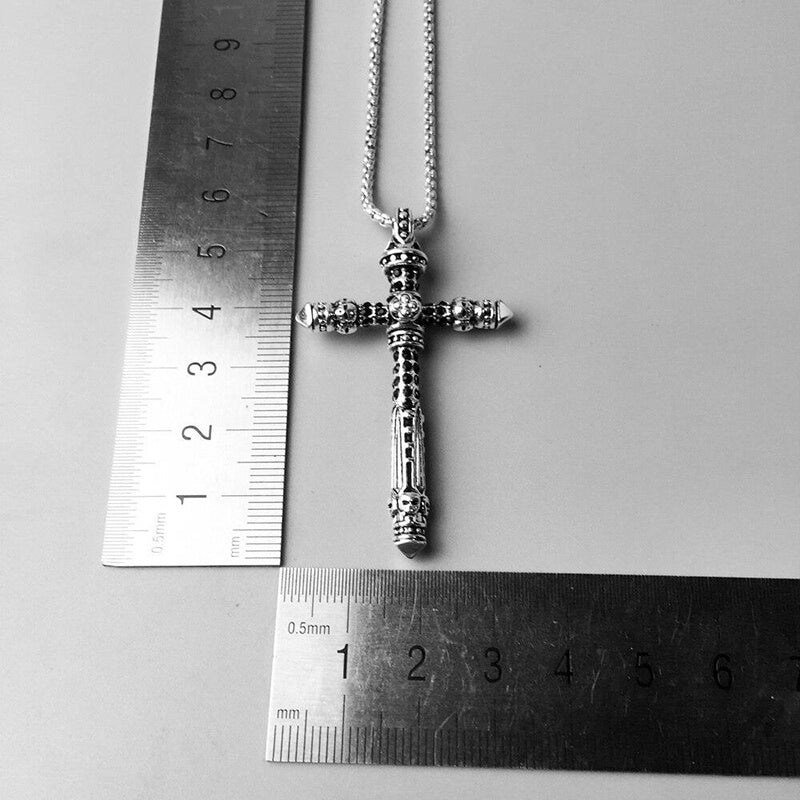 Sterling Silver Detailed Skull Cross Necklace