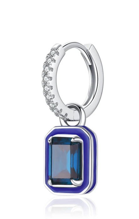 Sterling Silver Crystal Hoop Square Emerald Cut Drop Earrings