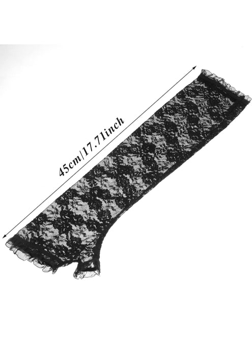 Women's Long Lace Fingerless Elbow Length Floral Gloves for Wedding, Opera, Tea Party, Gothic