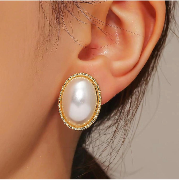 Gold Tone Opal Stone Clip On Earrings