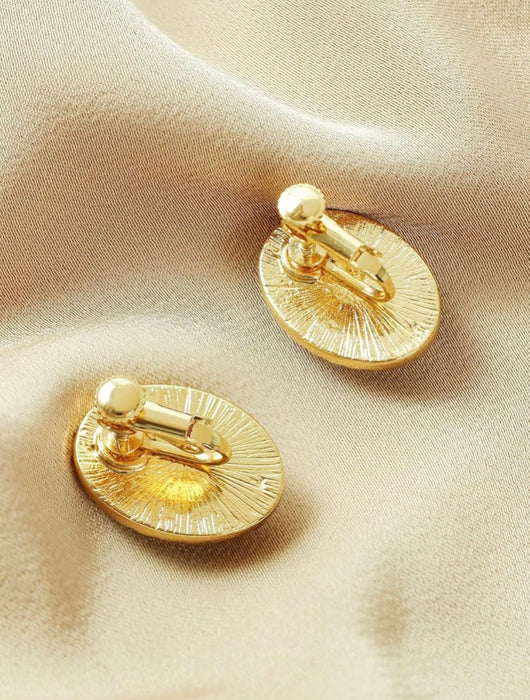 Gold Tone Opal Stone Clip On Earrings
