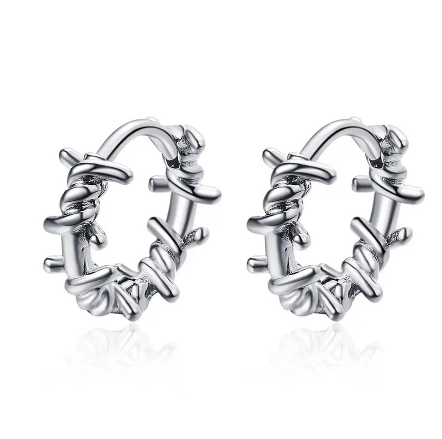 Sterling Silver Barbed Wire Hoop Earrings