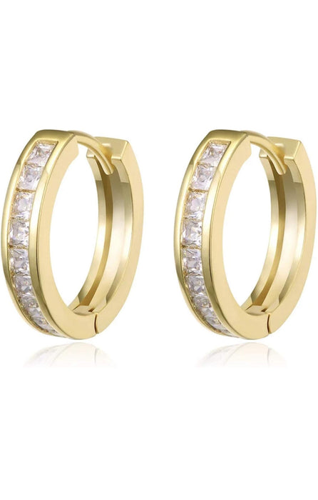 Gold Cubic Zirconia Huggie CZ Crystal Eternity Hoop Earrings
