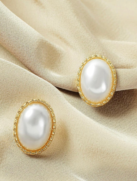 Gold Tone Opal Stone Clip On Earrings