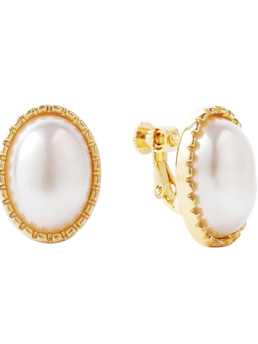Gold Tone Opal Stone Clip On Earrings